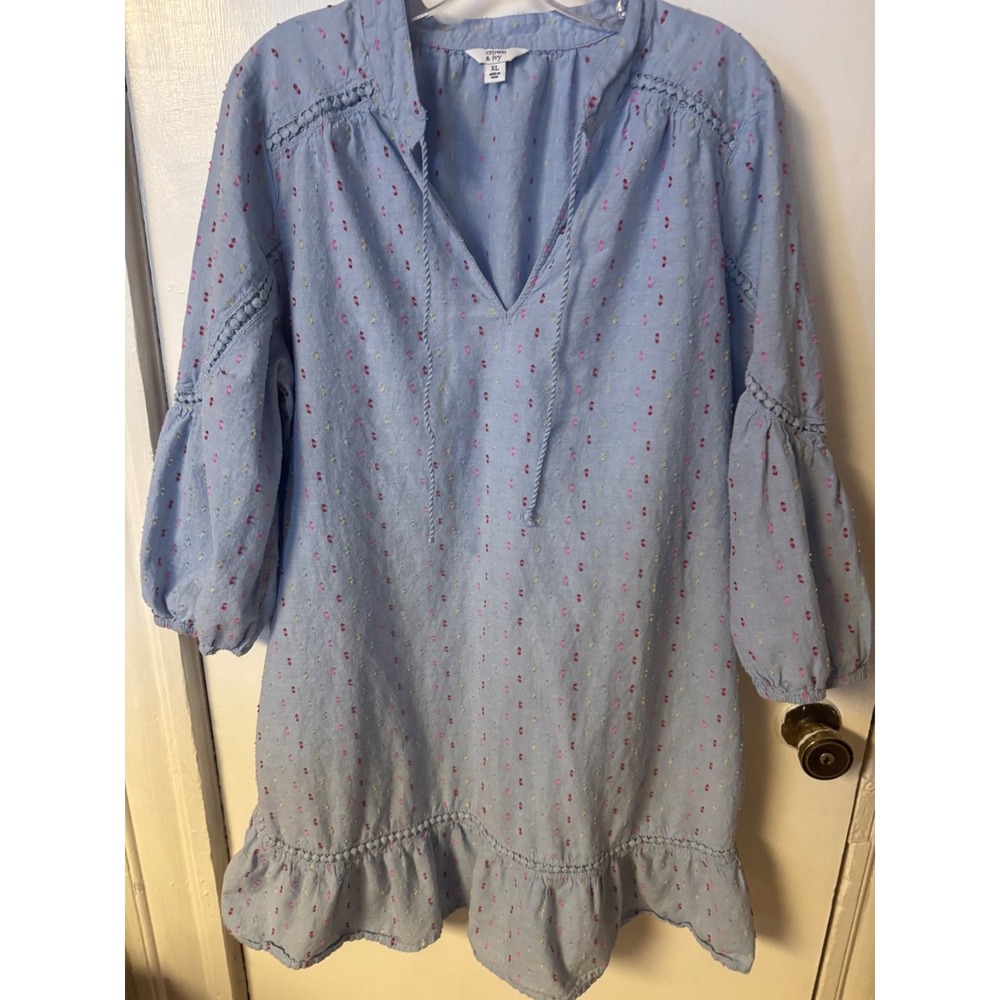Crown & Ivy XL Charbrsy Rainbow Shirt Dress Balloon 3/4 sleeve